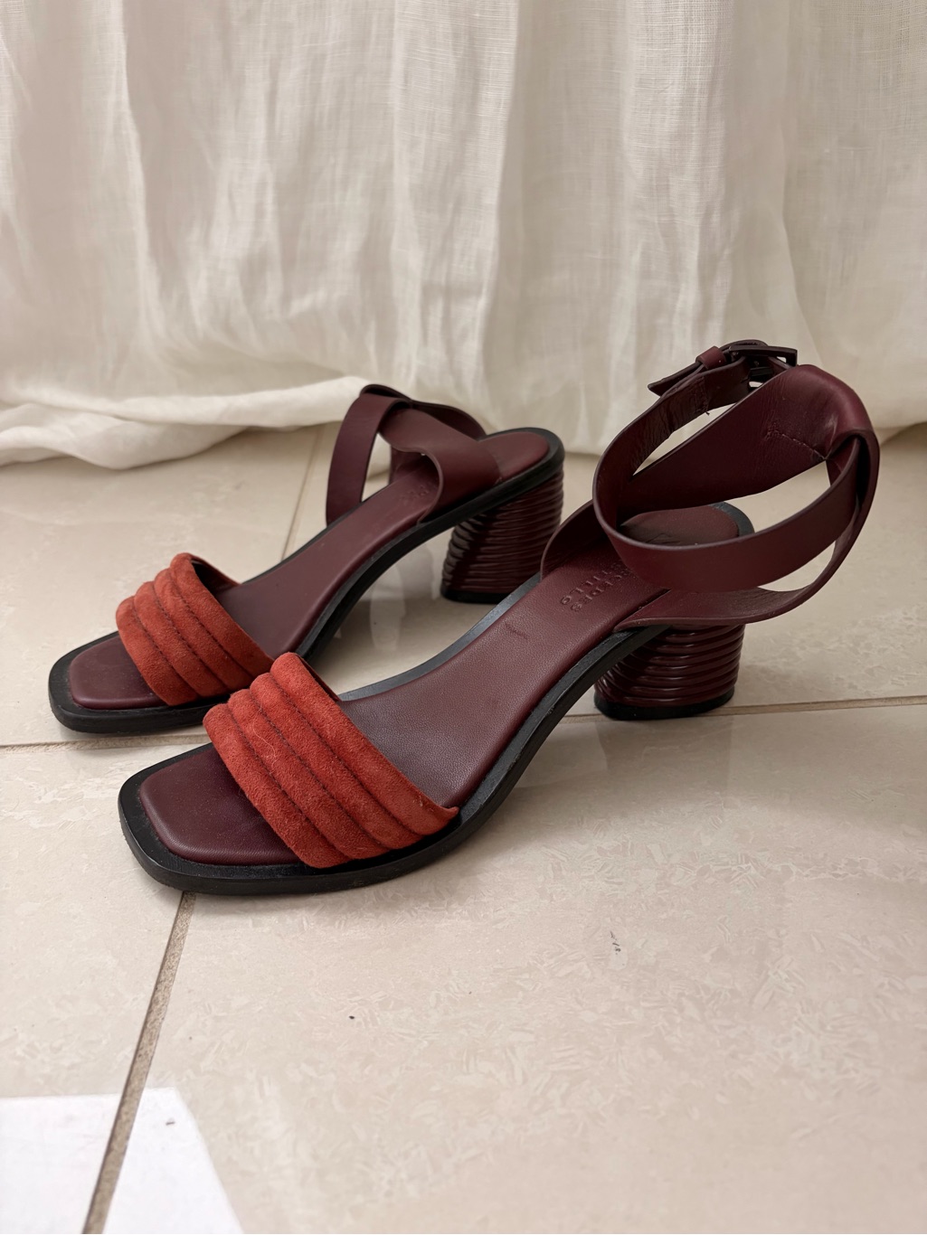 Mercedes Castillo Burgundy Red Block Heel Sandal With Ankle Strap — image 3 of 8